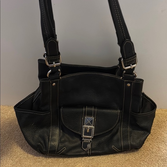 Chaps Handbags - Chaps Black Leather Tote Bag